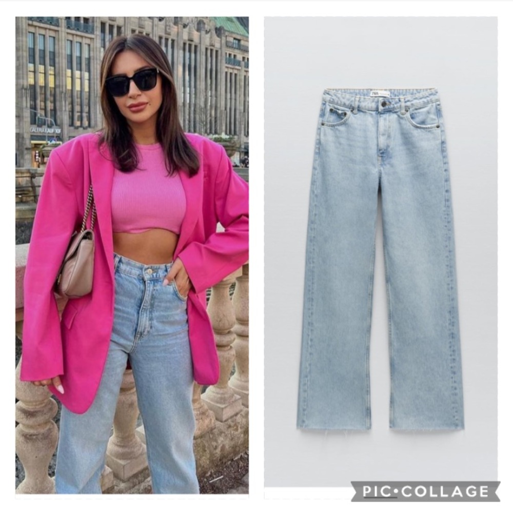 ZARA high rise wide leg slim fit jeans blogger favorite